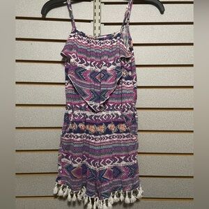 Wrangler Girls Romper Pockets 7/8 Purple Pink Aztec Leg Fringe Pockets